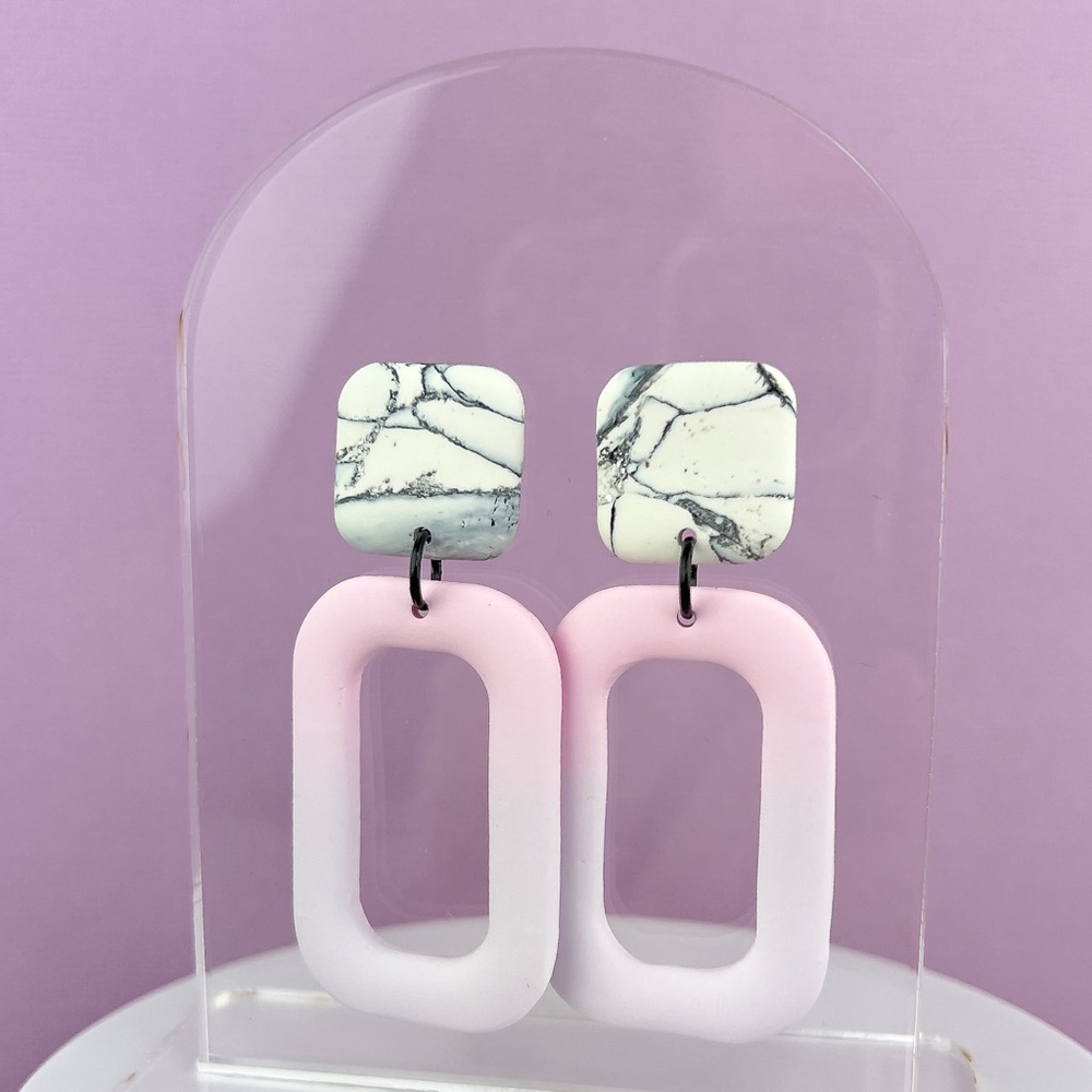 Marble Pattern Ombré Hoop Earrings Handmade Polymer Clay Jewelry